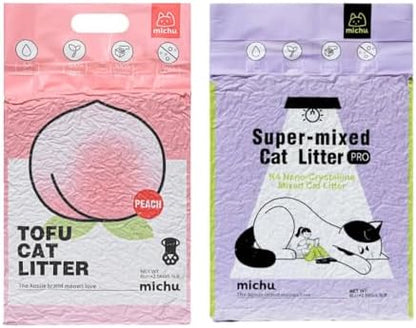 Michu Tofu Cat Litter Natural Clumping Tofu Cat Litter 5.5lb/88oz 5 Scents (Peach + Mixed, 2 Pack) by Michupet