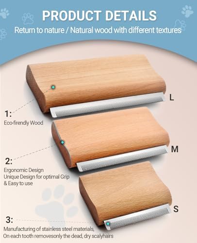 cat brush for shedding, Rabbit brush with Ergonomic wooden Handle-Deshedding Brush for Cats & Cat Comb Tool for Detangling and Remove excess hair, Fur, dirt, etc (S (3 Inch)) - Image 6