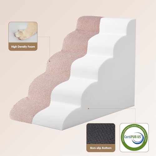 EHEYCIGA Curved Dog Stairs Ramp, 5-Step High Beds, 22.6" H Pet Step - Image 3