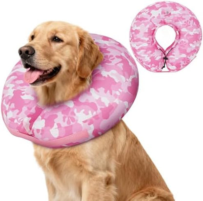 IEUUMLER Inflatable Recovery Dog Cone Collar, Neck Donut Protective ECollar, Adjustable Soft Collar for Dog and Cat After Surgery Prevent from Biting & Licking EU020 Pink Camo L+ by IEUUMLER