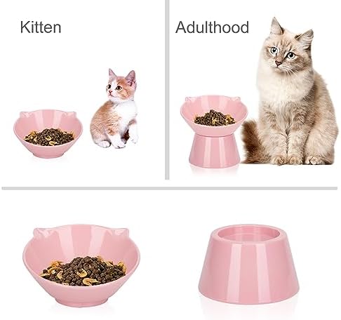 Detachable Elevated Cat Bowls, 15° Tilted Raised Cat Food Bowl Anti-Vomiting,Whisker Friendly, Adjustable Pet Dishes Extra Wide for Protecting Spine, Adult Kitten (Pink - Image 3