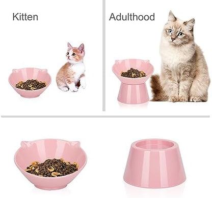Detachable Elevated Cat Bowls, 15° Tilted Raised Cat Food Bowl Anti-Vomiting,Whisker Friendly, Adjustable Pet Dishes Extra Wide for Protecting Spine, Adult Kitten (Pink - Image 3