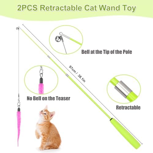 ChicWow Interactive Retractable Cat Wand & Hanging Toys for Cats - 2 Wands, 2 Hanging, 7 Teaser Cat Toys for Indoor Adult Cats Kitten, Includes Feather, Mouse, Fish, Worm, 1 Spare Elastic Rope - Image 7