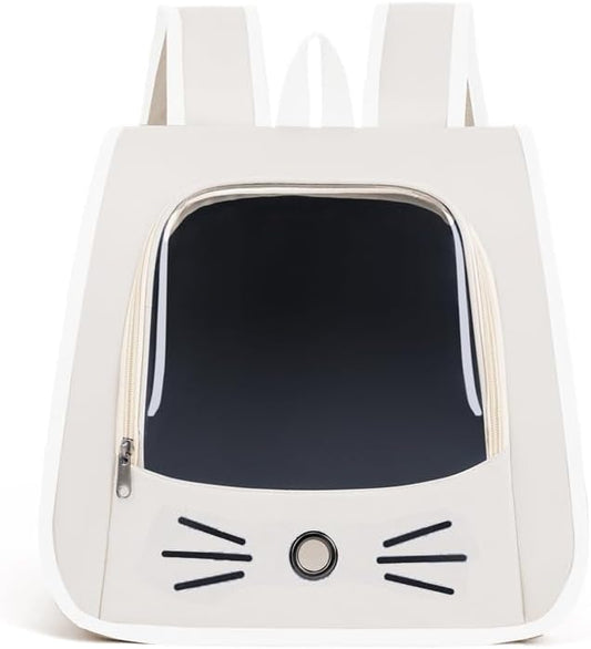 Pet Backpack Carrier, Traveler Breathable Transparent Carrier for Cats or Dogs, Large Space and Foldable Pet Carrier for Travel, Hiking, Shopping, and Vet, Cute, Suitable for Kids (White) by Unknown