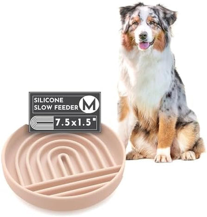 Should We Go? Slow Feeder for Dogs & Puppies, The Slowdown Bowl Silicone Slow Eating, Modern Lick Mat Design, Reduces Gulping, Fits 2 Cups, 7.5” Across x 1.5” Tall, Mealtime Challenge, Medium-Sand