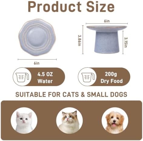6" Wide Elevated Cat Food Bowls Ceramic Shallow Cat Dish Plate, Anti Vomiting, Whisker Fatigue, Light Gray Blue - Image 2