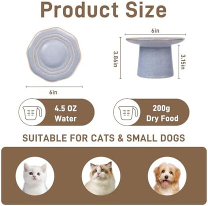 6" Wide Elevated Cat Food Bowls Ceramic Shallow Cat Dish Plate, Anti Vomiting, Whisker Fatigue, Light Gray Blue - Image 2