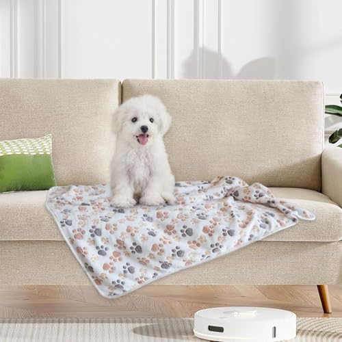 1 Pack 3 Small Puppy Blankets Super Soft Warm Sleep Mat Fluffy Premium Fleece Pet Blanket Flannel Throw for Dog Puppy Cat - White Paw Print Small(23"x15") - Image 6