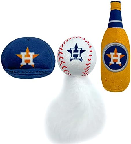 BEST PLUSH CAT TOY - MLB HOUSTON ASTROS Complete Set of 3 piece Cat Toys filled with Fresh Catnip. Incld: 1 Baseball Cap Cat Toy, 1 Baseball Cat Toy with Feathers & 1 Beer Bottle. Beautiful Team LOGOS - Image 5
