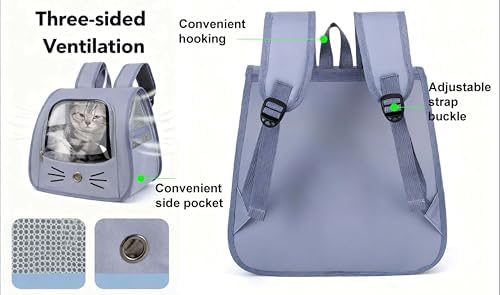 Pet Backpack Carrier, Traveler Breathable Transparent Carrier for Cats or Dogs, Large Space and Foldable Pet Carrier for Travel, Hiking, Shopping, and Vet, Cute, Suitable for Kids (Blue) - Image 3