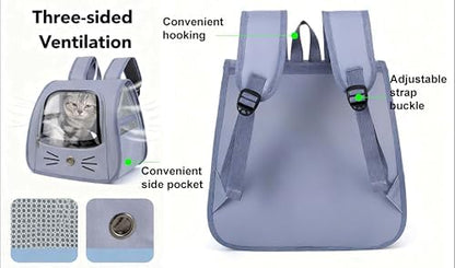 Pet Backpack Carrier, Traveler Breathable Transparent Carrier for Cats or Dogs, Large Space and Foldable Pet Carrier for Travel, Hiking, Shopping, and Vet, Cute, Suitable for Kids (Blue) - Image 3