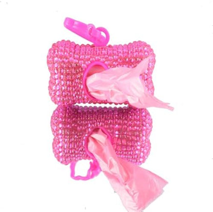 Bling Dog Poop Pickup Bag Dispenser Holder Pet Waste Disposal Bag Pet Trash Bags Holder Bone Shaped Hot Pink with small garbage bags - Image 2