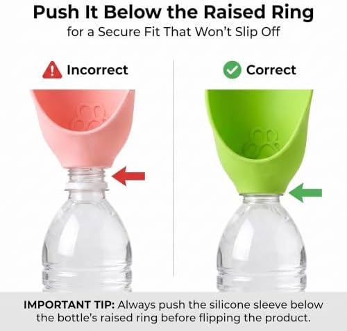 2 Pack Silicone Dog Water Bottle Attachment, Portable Slip-On Pet Water Bowl, Fits Standard Water Bottles for Walking Hiking Travel, Pink & Green - Image 2