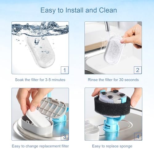 SORON Cat Water Fountain Filters for 67oz/2L and 108/3.2L Stainless Steel Pet Fountain Replacement Filters, 20 Dog Water Bowl Dispenser Filter Replacement with 20 Sponges, Easy to Install and Clean - Image 3