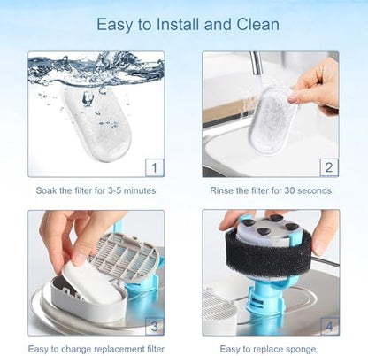 SORON Cat Water Fountain Filters for 67oz/2L and 108/3.2L Stainless Steel Pet Fountain Replacement Filters, 20 Dog Water Bowl Dispenser Filter Replacement with 20 Sponges, Easy to Install and Clean - Image 3