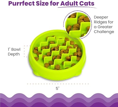 Catstages Kitty Slow Feeder Bowl for Cats & Kittens, 3/4 Cup, Green, 5" - Image 6