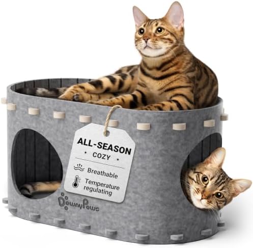 DownyPaws Cat House for Indoor Cats,Peekaboo Cat Bed Cave, Light Gray by DownyPaws