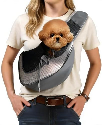 Dog Sling Carrier Pet Puppy Sling Bag Small Dogs Cats Carrier Hand Free Dog Satchel Carrier for Outdoor Travel, Medium, Grey by ExploreFreelyLoveSecurely