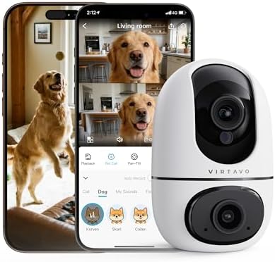 VIRTAVO AI Pet Camera Indoor with Phone App for Dog, Cat, Puppy, Dual-Lens by virtavo