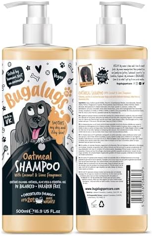 BUGALUGS Oatmeal & Aloe Vera Dog Shampoo Dog Grooming Shampoo Products for Smelly Dogs with Fragrance, Oatmeal Puppy Shampoo, Professional Vegan pet Shampoo & Conditioner by BUGALUGS