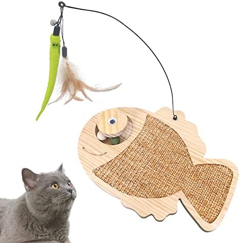 Petest Interactive Cat Toy Natural Sisal Cat Scratcher Toy with Catnip Balls, Fish Design by Petest