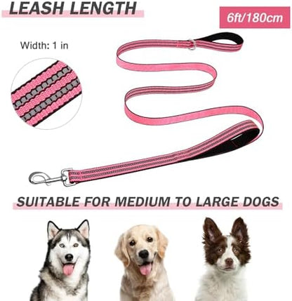 Hikiko 6FT Dog Leash with 2 Padded Handles Reflective,Hot Pink - Image 6