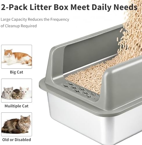 Kirecoo 2 Pack Large Semi-Enclosed Stainless Steel Cat Litter Box with Lid - Image 3