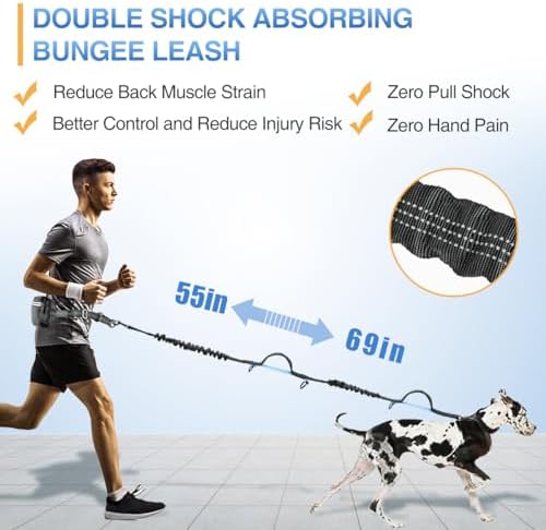 Kytely Hands Free Dog Leash with Zipper Pouch, Wide Padded Waist Dog Running Leash for Medium and Large Dogs, Dual Padded Handles, Retractable Bungee for Walking Jogging Training Hiking - Image 5