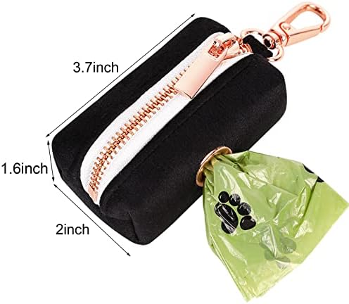 ARING PET Dog Waste Bag Dispenser, Soft Black Doggy Poop Bags Holders Attach to Any Leashes, Velvet Portable Washable Pet Waste Pouch Dispenser with Metal Zipper - Image 6