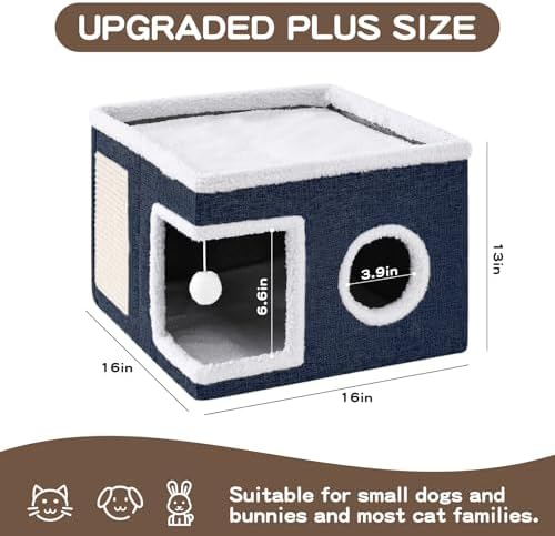 Large Cat Houses for Indoor Cats with Fluffy Ball and Scratch Pad - Image 4