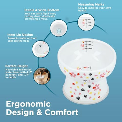 Necoichi Ceramic Elevated Cat Water Bowl, Whisker-Friendly (Cat, Regular) - Image 4
