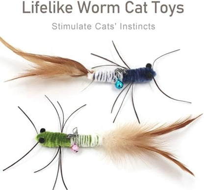 SONGWAY Insect Cat Toys with Feather - 6 Pieces Cat Worm Toy Refills, Cat Toy Wand Attachments, Worm Cat Toys, Interactive Toys for Indoor Cats Kittens - Image 2