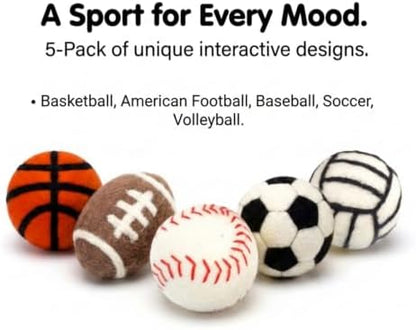Glaciart One Sports Wool Balls for Cats – 5 Pcs with Catnip Pouch - Soft Fuzzy Enrichment 100% Natural Felt Cat Toy - Interactive Play Cat Toy Set - Safe for Pets, Non-AZO Colored Dyes – 1.6” - Image 5