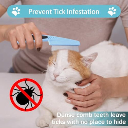 Bestac Pet Grooming Stainless Steel Flea Lice Comb Tear Stain Remover & Dematting Tool Rounded Teeth for Small, Medium, Large Dogs & Cats (Blue) - Image 5