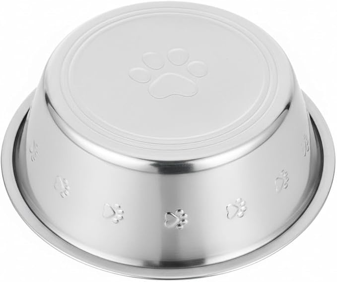Stainless Steel Dog Bowls Set, 2 Pack for Replacement Dogs Bowl Stand, 8 Cups, 9 Inch Outer Diameter ~ Water Bowl for Raised Feeder with Opening 8.25" - 8.6" (Embossed)