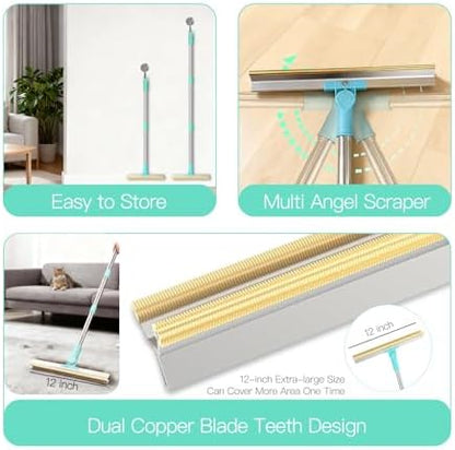 Carpet Rake for Pet Hair Removal, 3 in 1 Reusable Dog Hair Remover Scraper with Adjustable Long Handle, Carpet Clean Brushes & Cat Fur Rakes Scraper Broom for Couch, Rugs, Mats and Cars - Image 6