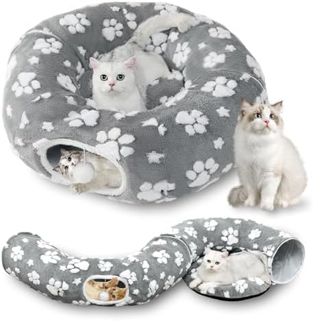 Cute Round Cat Tunnel for Indoor Cats, Grey by Yaning