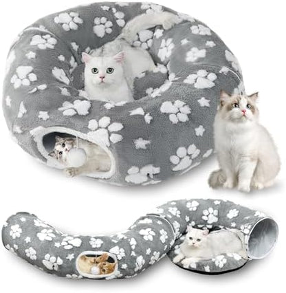 Cute Round Cat Tunnel for Indoor Cats, Grey by Yaning