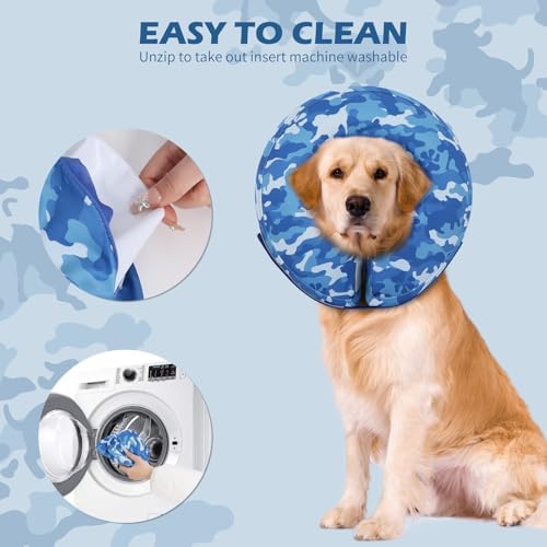 IEUUMLER Inflatable Recovery Dog Cone Collar, Neck Donut Protective ECollar, Adjustable Soft Collar for Dog and Cat After Surgery Prevent from Biting & Licking EU020 Blue Camo L+ - Image 6