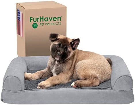 Furhaven Memory Foam Dog Bed for Medium/Small Dogs w/ Removable Bolsters & Washable Cover, For Dogs Up to 35 lbs - Plush & Suede Sofa - Gray, Medium by FurHaven