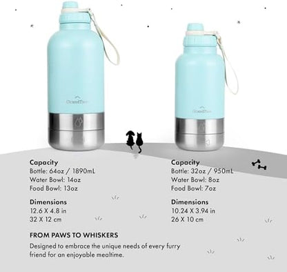 GrandTies Insulated Portable Dog Water Bottle with 2 Detachable Water Bowl Dispenser | Leak-Proof Dog Food Travel Container | Accessories for Dogs Walking, Hiking, Camping (32oz, Powder Green) - Image 5