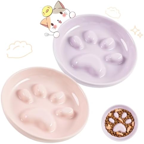 Cat Slow Feeder Bowl Set,2 Pcs Pastel Series Cat Plate for Dry and Wet Food by Unknown