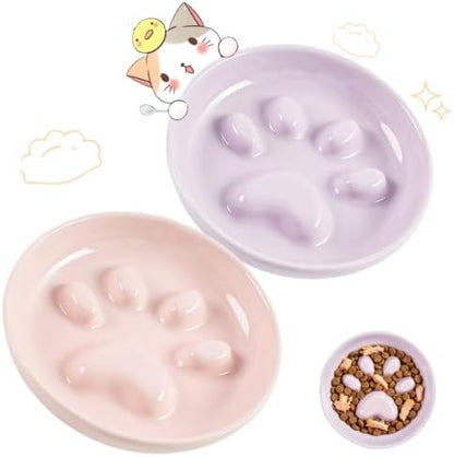 Cat Slow Feeder Bowl Set,2 Pcs Pastel Series Cat Plate for Dry and Wet Food by Unknown