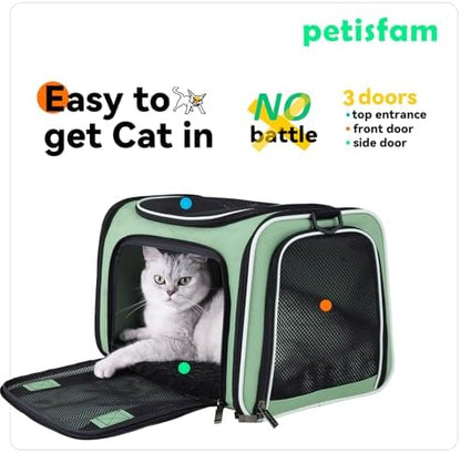Top Load Cat Carrier for Medium Cats and Small Dogs with Washable Cozy Bed, 3 Doors and Shoulder Strap. Easy to get cat in, Easy Storage, Lightweight, Airline Approved - Image 2