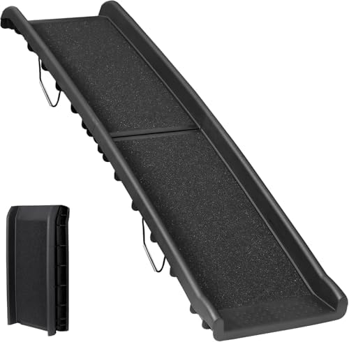 62 Inch Portable Folding Dog Ramp,Lightweight Outdoor Indoor Pet Ramp Stairs Step Ladder for Car, Truck, SUV, High Bed,Non-Slip Rug Surface Supports up to 154 lb by Saicool