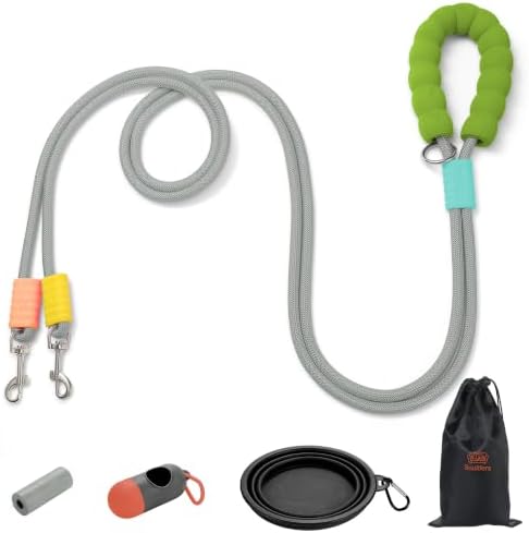 Double Dog Leash, Hands Free Dog Leash Set w/Sponge Handle, Adjustable 4.9-9.8ft for Walking Jogging Running Training, Multifunctional Handheld Crossbody Waist for Small Medium Dogs by Unknown