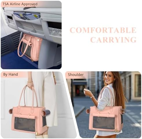 Minsong Fashion Pet Carrier Purse for Small Cat and Dog, Luxury Pu Soft-Sided Tote Bag with Large Pockets for Dogs and Puppies (Pink, 15.8" L x 7.5" W x 11.8" H) - Image 6