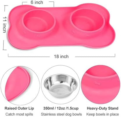 AsFrost Dog Food Bowls Stainless Steel Pet Bowls & Dog Water Bowls with No-Spill and Non-Skid, Feeder Bowls with Dog Bowl Mat for Dogs Cats and Pets-Pink, 24 0z in Total - Image 2