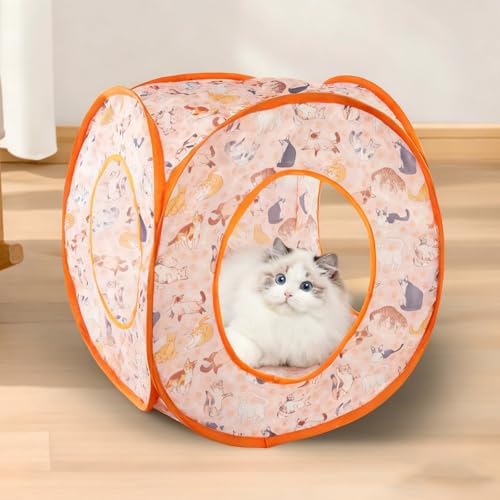 Andiker Small Cat Tents for Indoor Cats, Summer Fruit Patten 15" Foldable Cat Tube with 1 Plush Ball and 3 Holes Kitten Hide-and-Seek Toy to Relieve Boredom Also for Kitten Rabbits (Orange) - Image 6