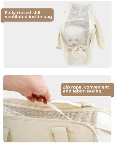 ONECUTE Dog Carrier for Small Dogs Rabbit cat with Large Pockets, Cotton Bag, Dog Carrier Soft Sided, Collapsible Travel Puppy Carrier (Beige, 17" L x 7.5" W x 12" H) - Image 4